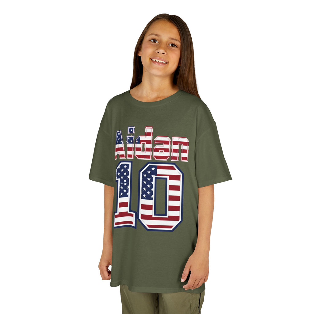 Kids Shirt 'Aiden 10' American Flag BORO Shirt, Aidan Morris is our Number 10 'Front print'