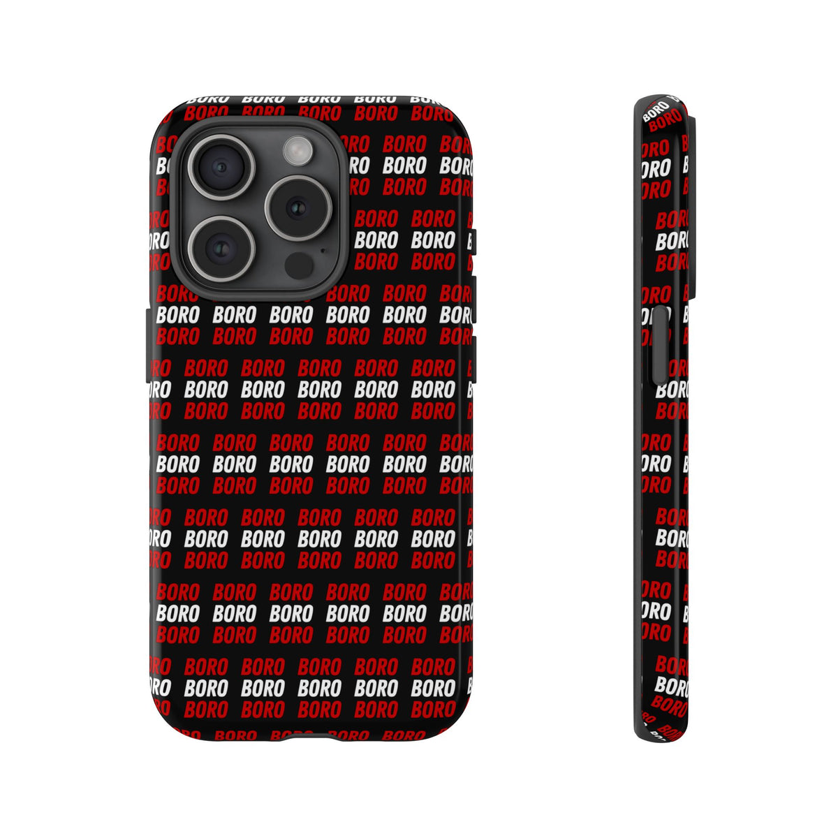 BORO BORO BORO Pattern Phone Case — Bold Red & White Repeating Text Protective Cover