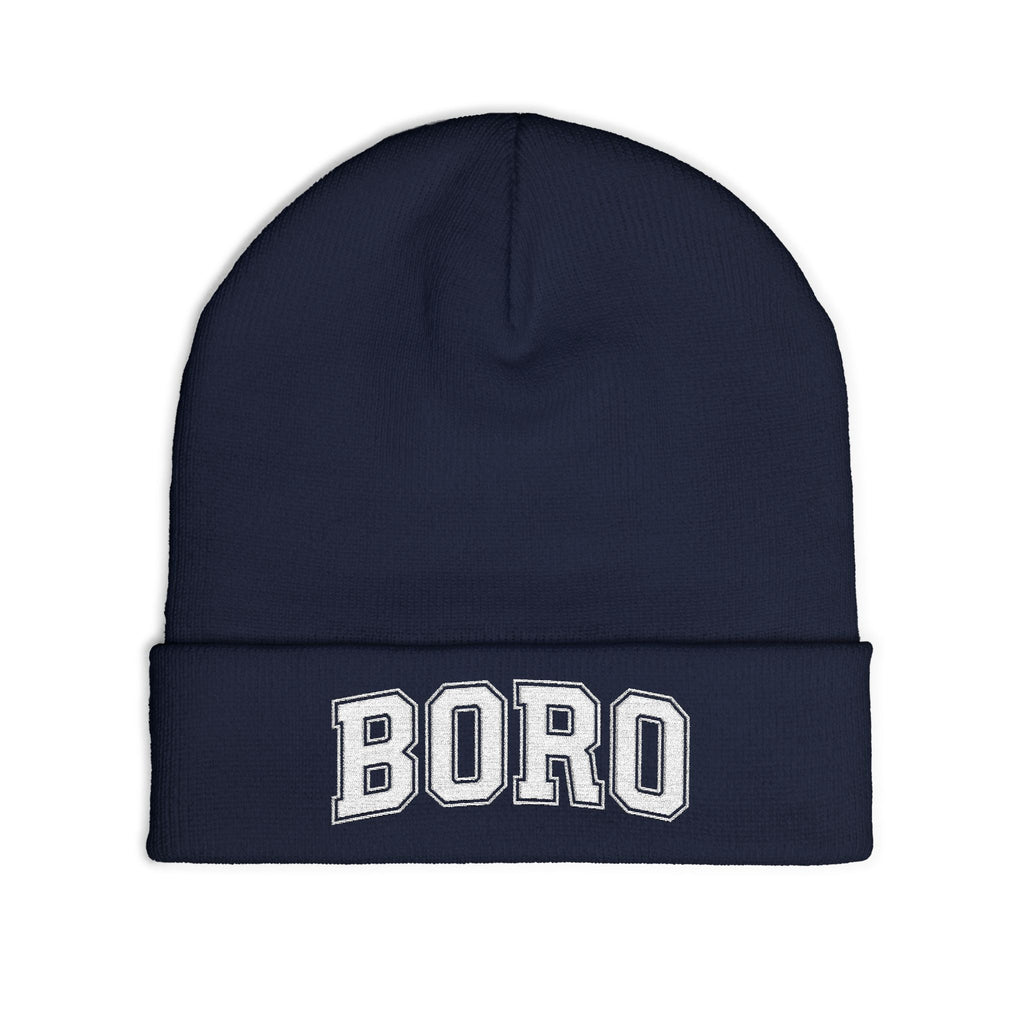 BORO Embroidered Knit Beanie — Vintage College Cuffed Winter Hat