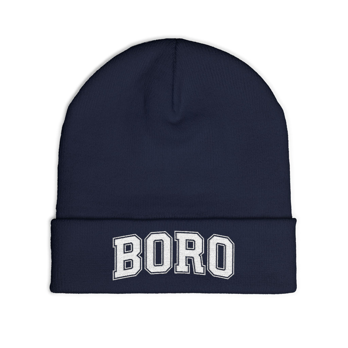 BORO Embroidered Knit Beanie — Vintage College Cuffed Winter Hat