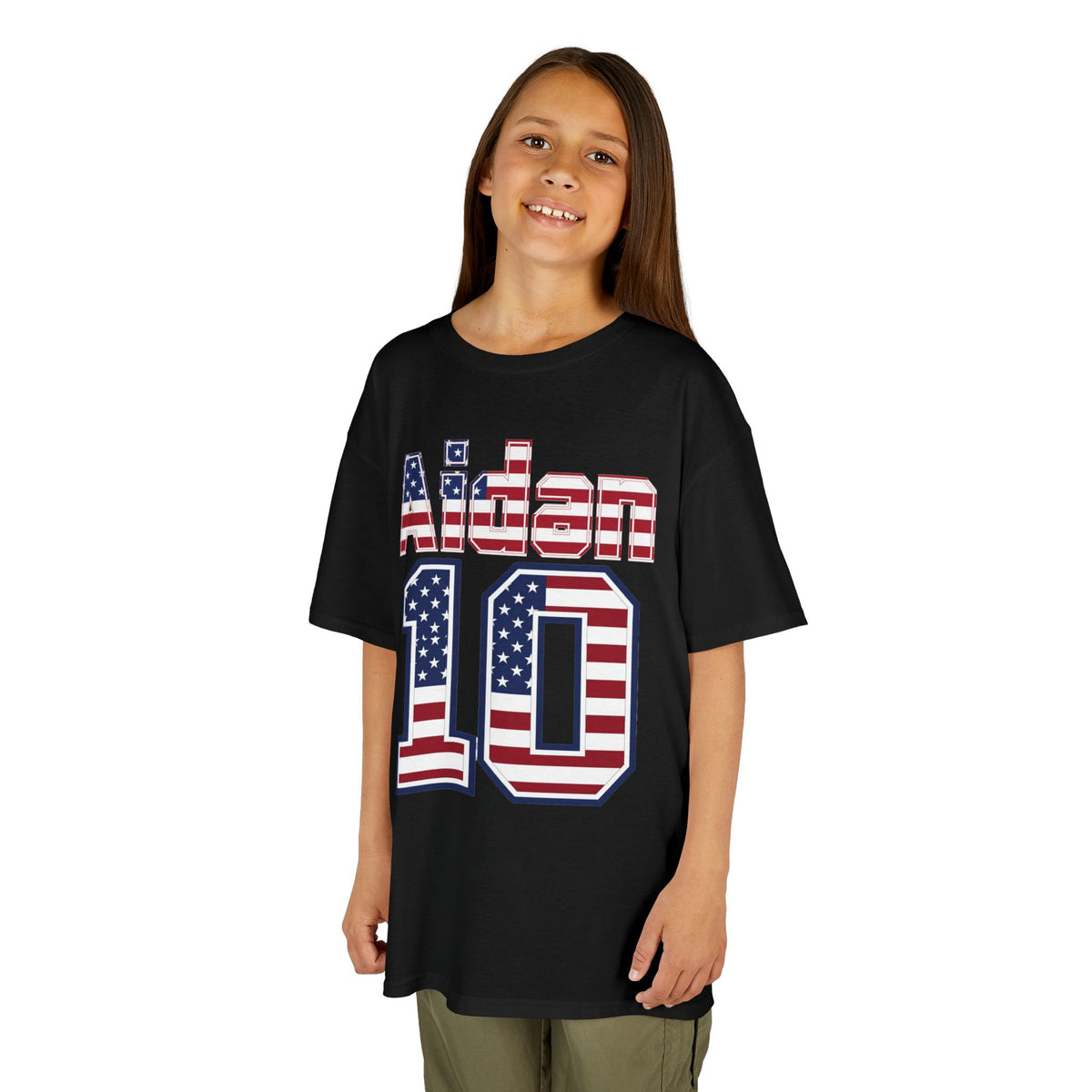 Kids Shirt 'Aiden 10' American Flag BORO Shirt, Aidan Morris is our Number 10 'Front print'
