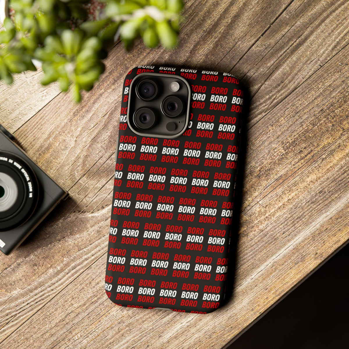 BORO BORO BORO Pattern Phone Case — Bold Red & White Repeating Text Protective Cover