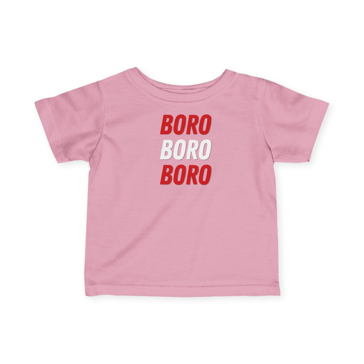 Infant Tee — "BORO BORO BORO" Red & White Graphic Baby Shirt