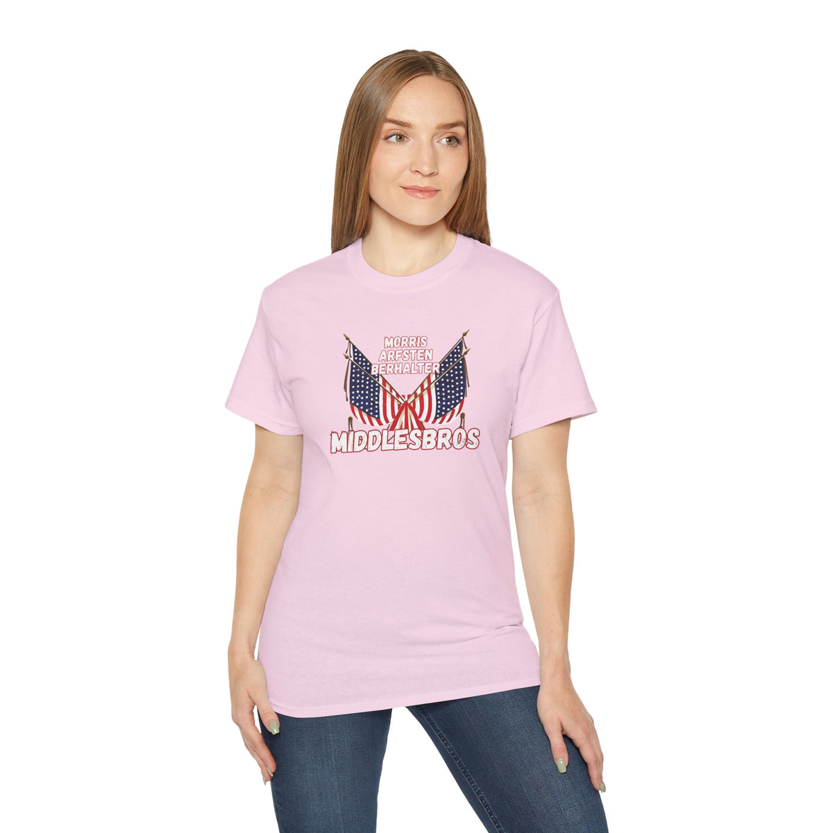 American Flag Graphic Cotton T-Shirt - Morris, Arfsten and Berhalter - Patriotic 'Middlesbros' Tee