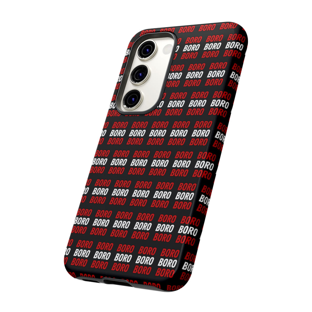 BORO BORO BORO Pattern Phone Case — Bold Red & White Repeating Text Protective Cover