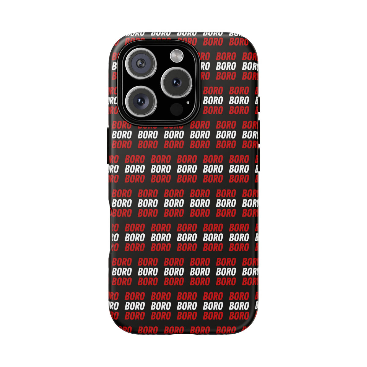 BORO BORO BORO Pattern Phone Case — Bold Red & White Repeating Text Protective Cover