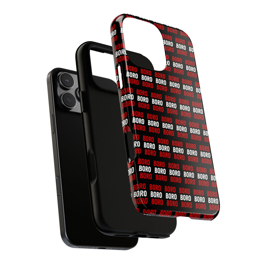 BORO BORO BORO Pattern Phone Case — Bold Red & White Repeating Text Protective Cover