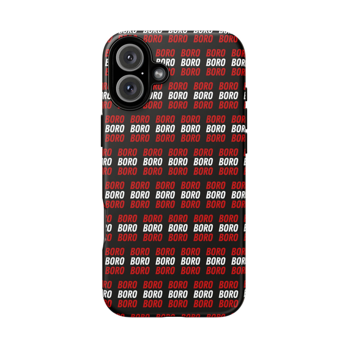 BORO BORO BORO Pattern Phone Case — Bold Red & White Repeating Text Protective Cover