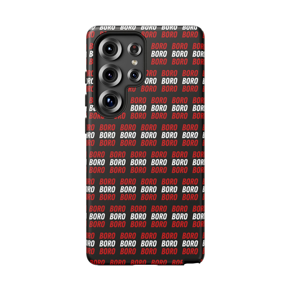 BORO BORO BORO Pattern Phone Case — Bold Red & White Repeating Text Protective Cover