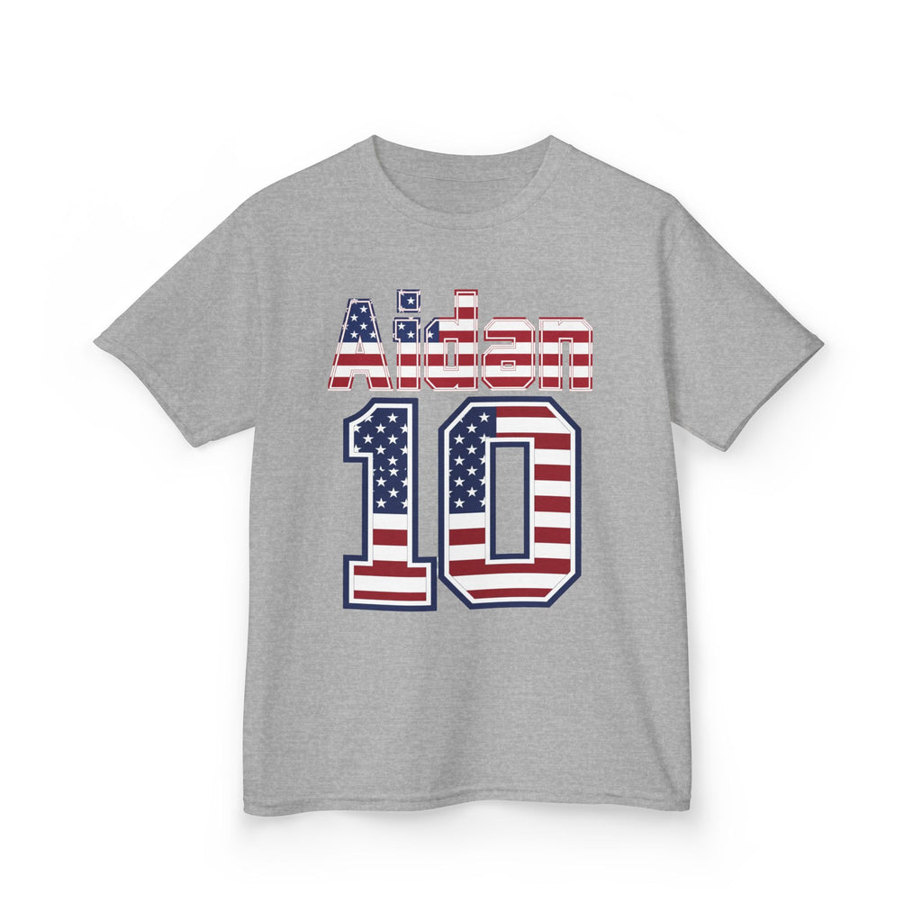 Kids Shirt 'Aiden 10' American Flag BORO Shirt, Aidan Morris is our Number 10 'Front print'