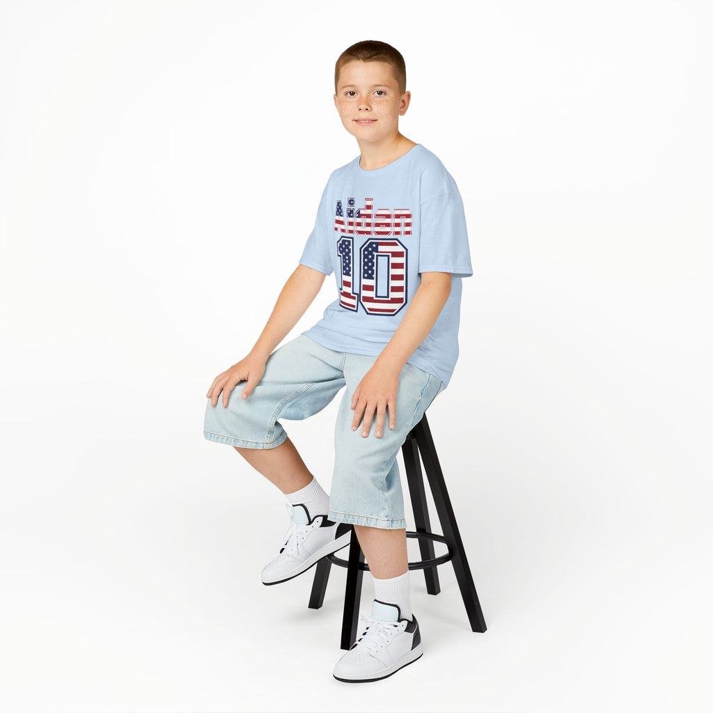 Kids Shirt 'Aiden 10' American Flag BORO Shirt, Aidan Morris is our Number 10 'Front print'