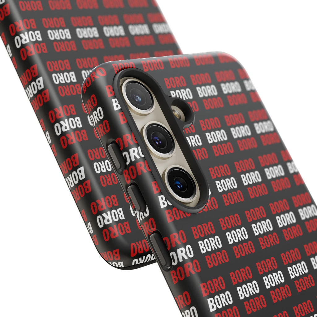 BORO BORO BORO Pattern Phone Case — Bold Red & White Repeating Text Protective Cover