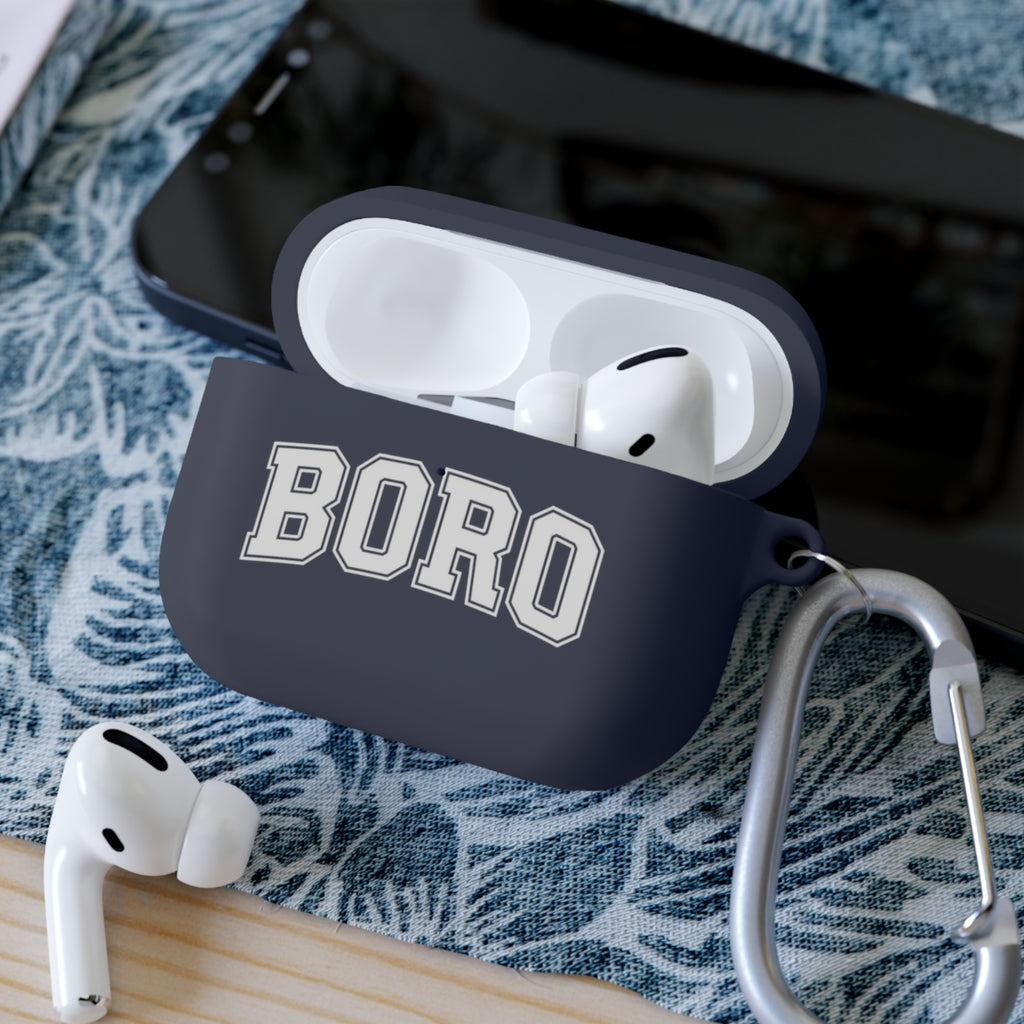 BORO Collegiate AirPods Case Cover — Black Silicone with Carabiner