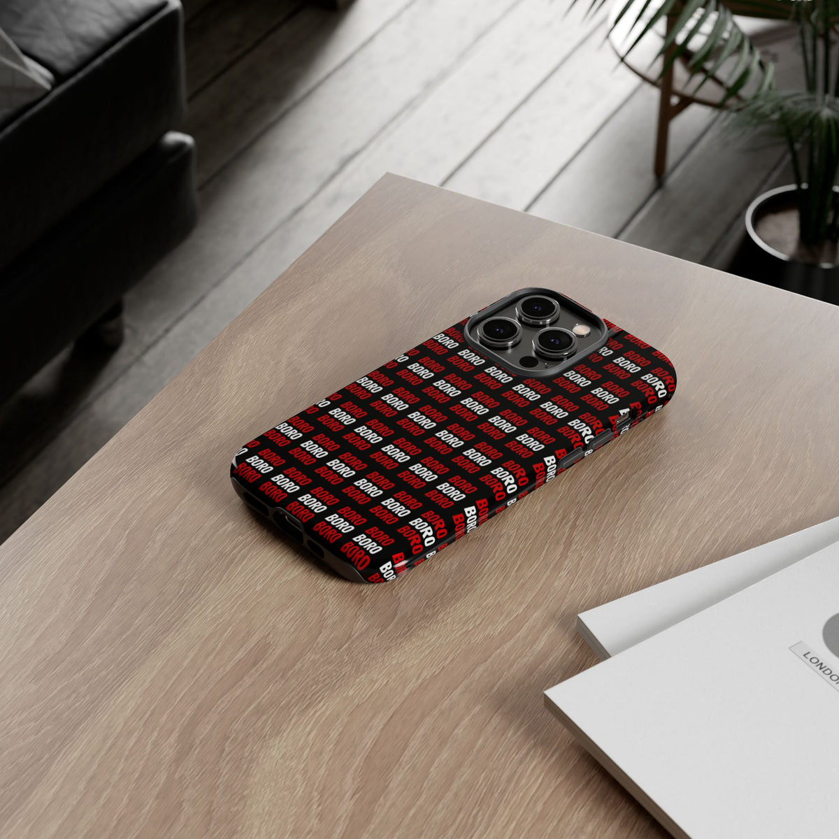 BORO BORO BORO Pattern Phone Case — Bold Red & White Repeating Text Protective Cover