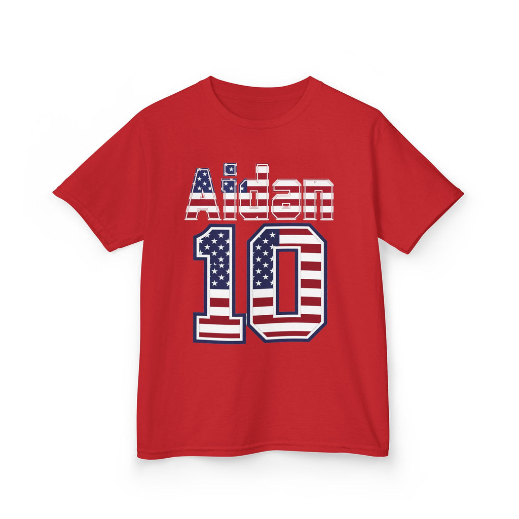 Kids Shirt 'Aiden 10' American Flag BORO Shirt, Aidan Morris is our Number 10 'Front print'