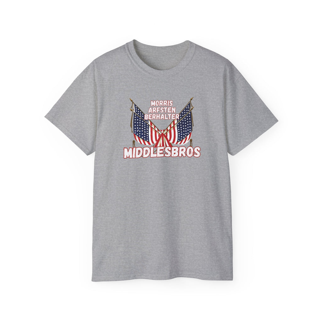 American Flag Graphic Cotton T-Shirt - Morris, Arfsten and Berhalter - Patriotic 'Middlesbros' Tee
