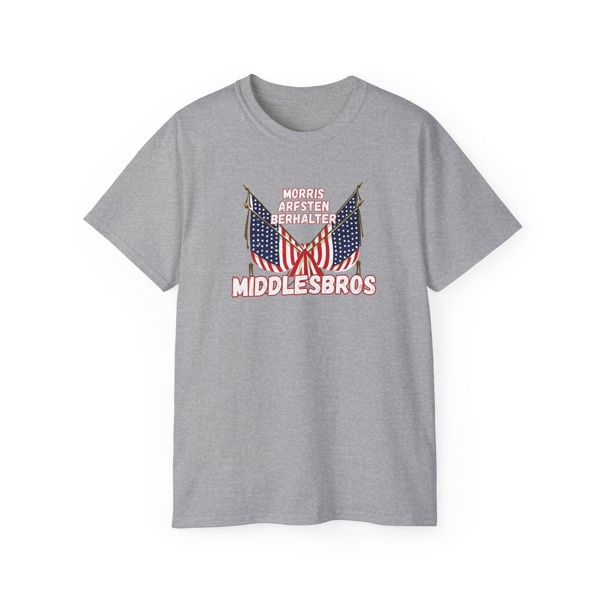 American Flag Graphic Cotton T-Shirt - Morris, Arfsten and Berhalter - Patriotic 'Middlesbros' Tee