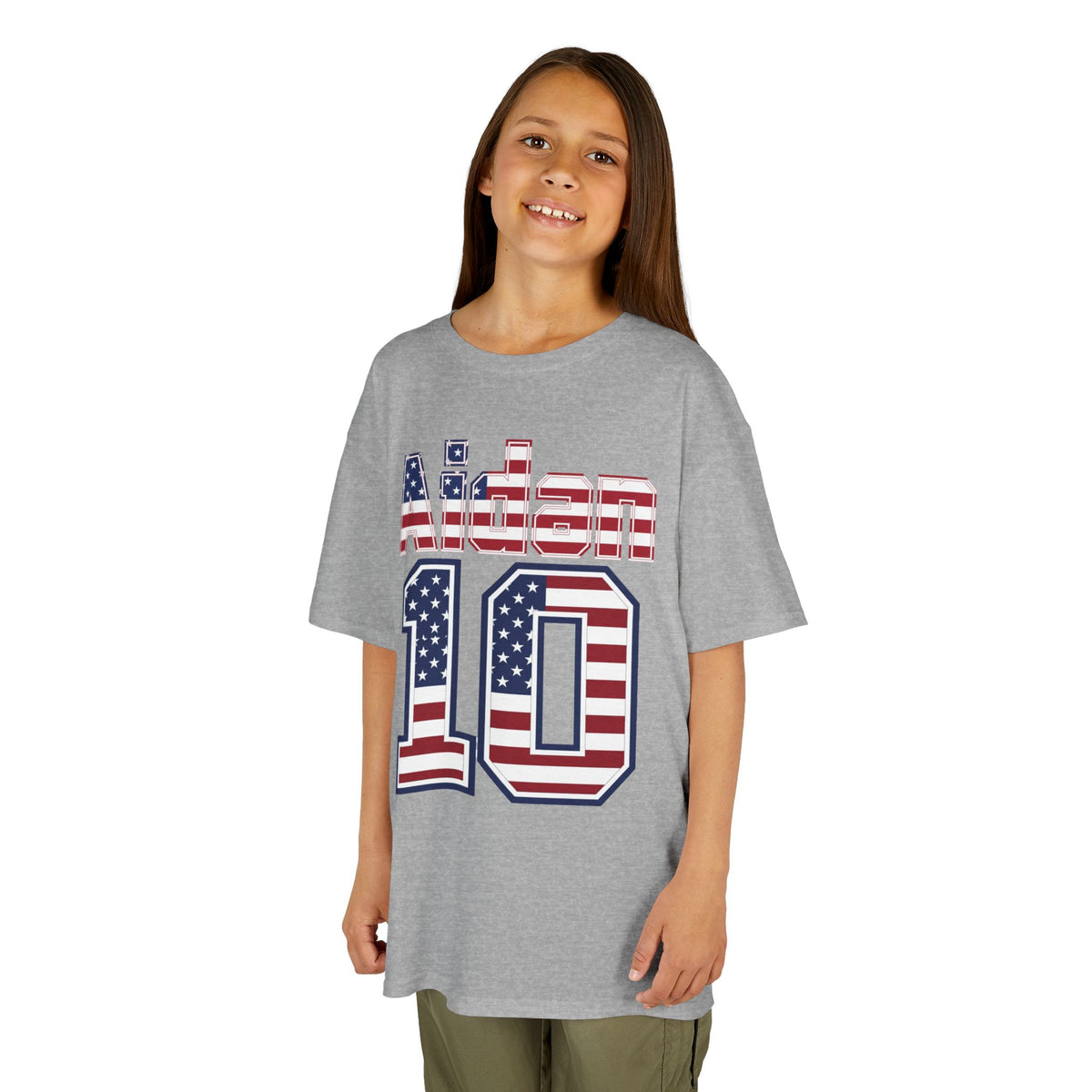 Kids Shirt 'Aiden 10' American Flag BORO Shirt, Aidan Morris is our Number 10 'Front print'