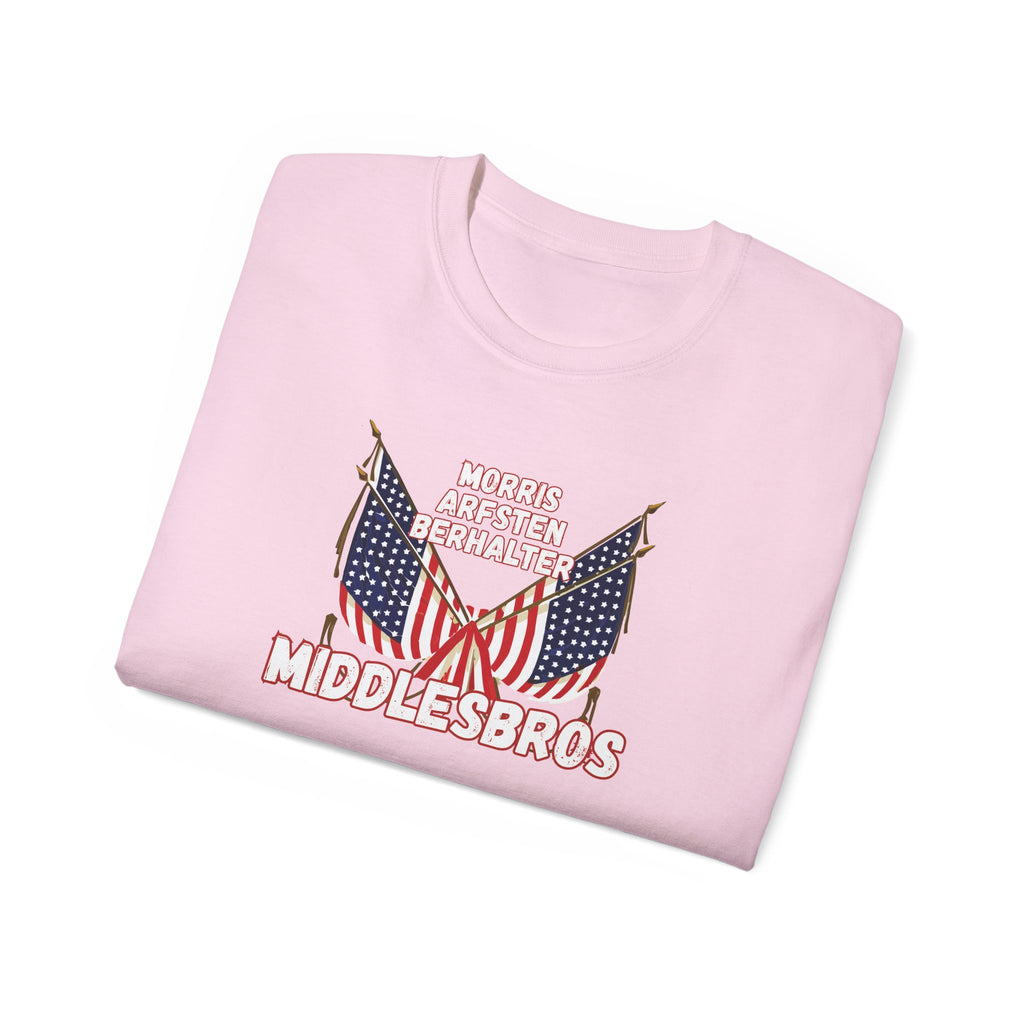 American Flag Graphic Cotton T-Shirt - Morris, Arfsten and Berhalter - Patriotic 'Middlesbros' Tee
