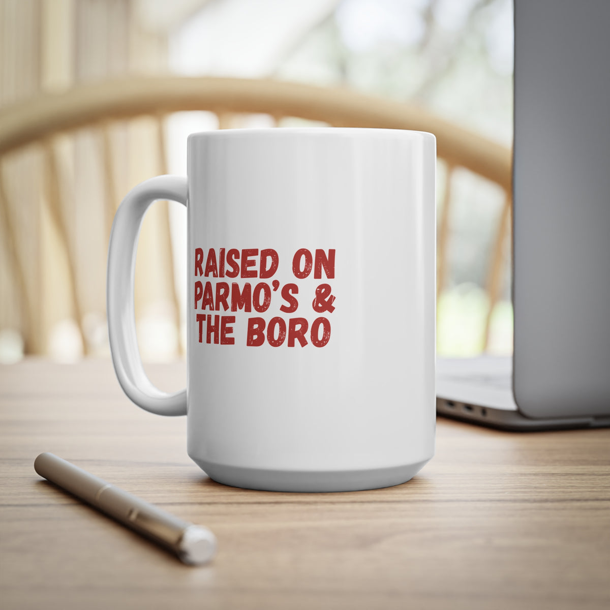 Raised on Parmo's & The Boro Mug — Funny Middlesbrough Ceramic Coffee Cup