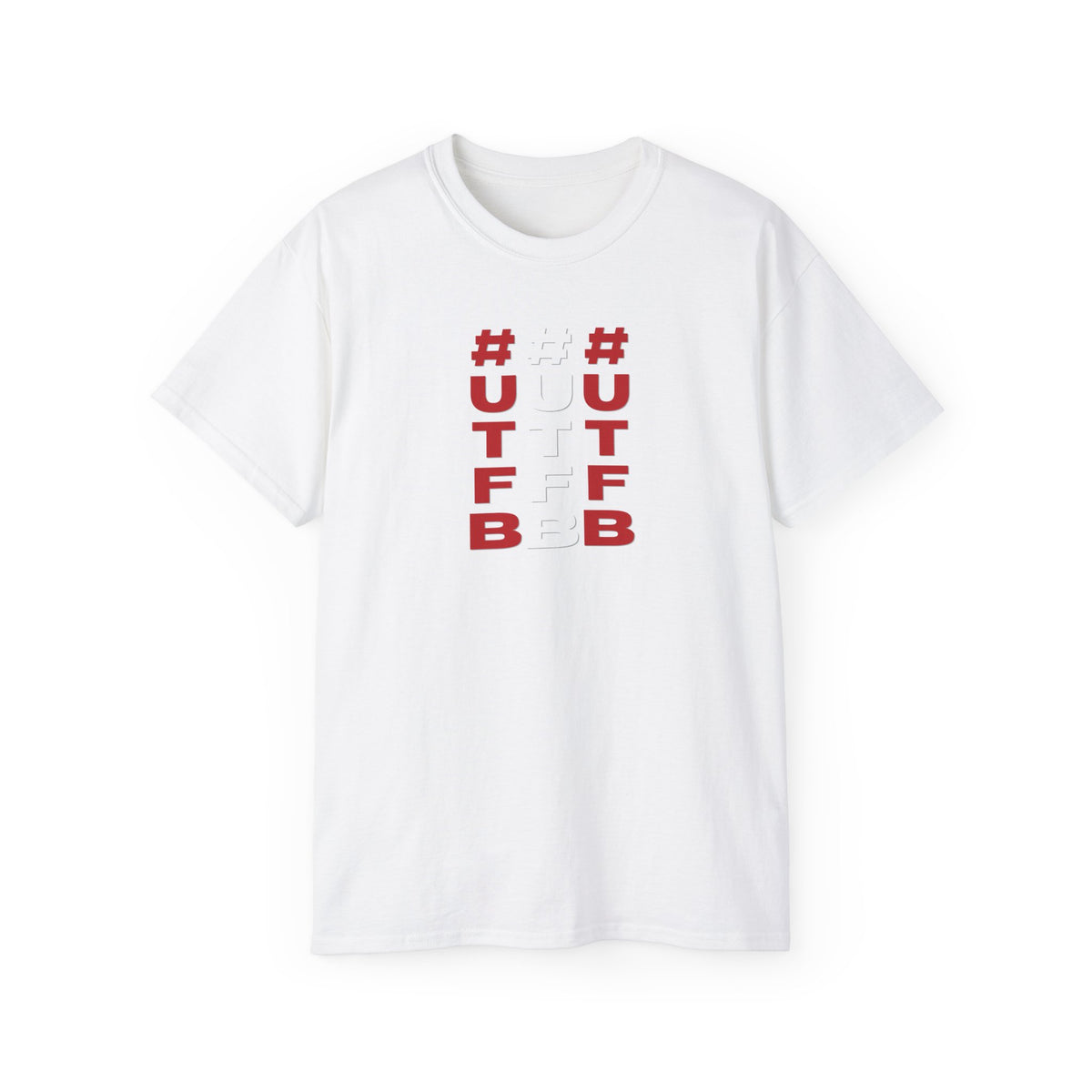 Tripple Vertical '#UTFB' Graphic Tee — Red & White Minimalist Design