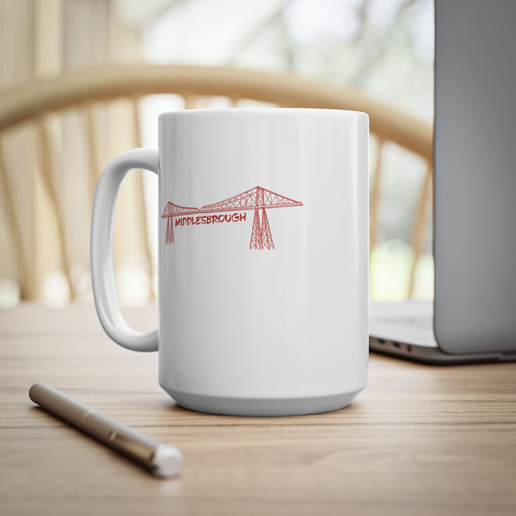 Middlesbrough Transporter Bridge Sketch Ceramic Mug — 11oz & 15oz Coffee Cup