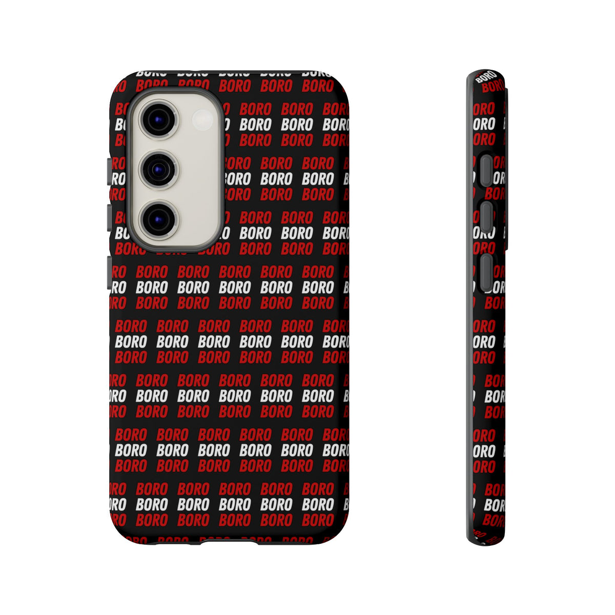 BORO BORO BORO Pattern Phone Case — Bold Red & White Repeating Text Protective Cover
