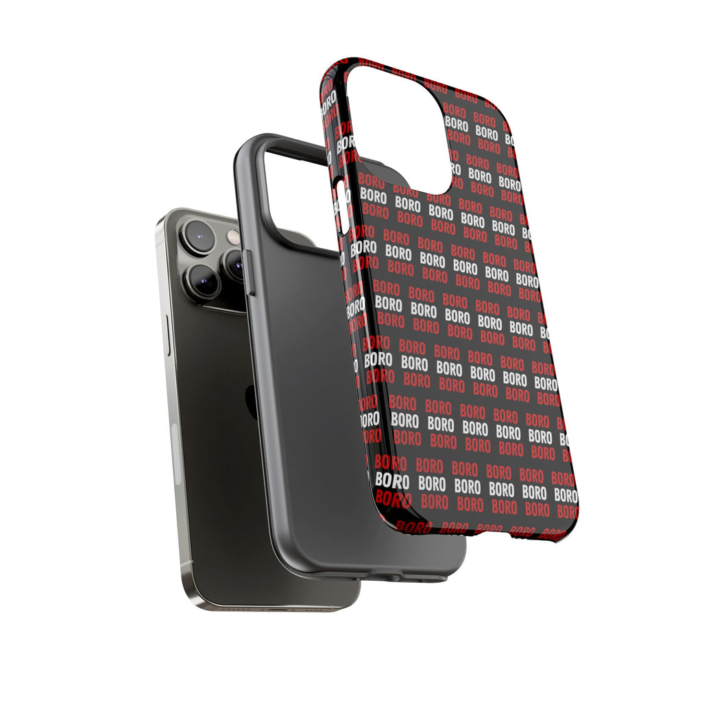BORO BORO BORO Pattern Phone Case — Bold Red & White Repeating Text Protective Cover