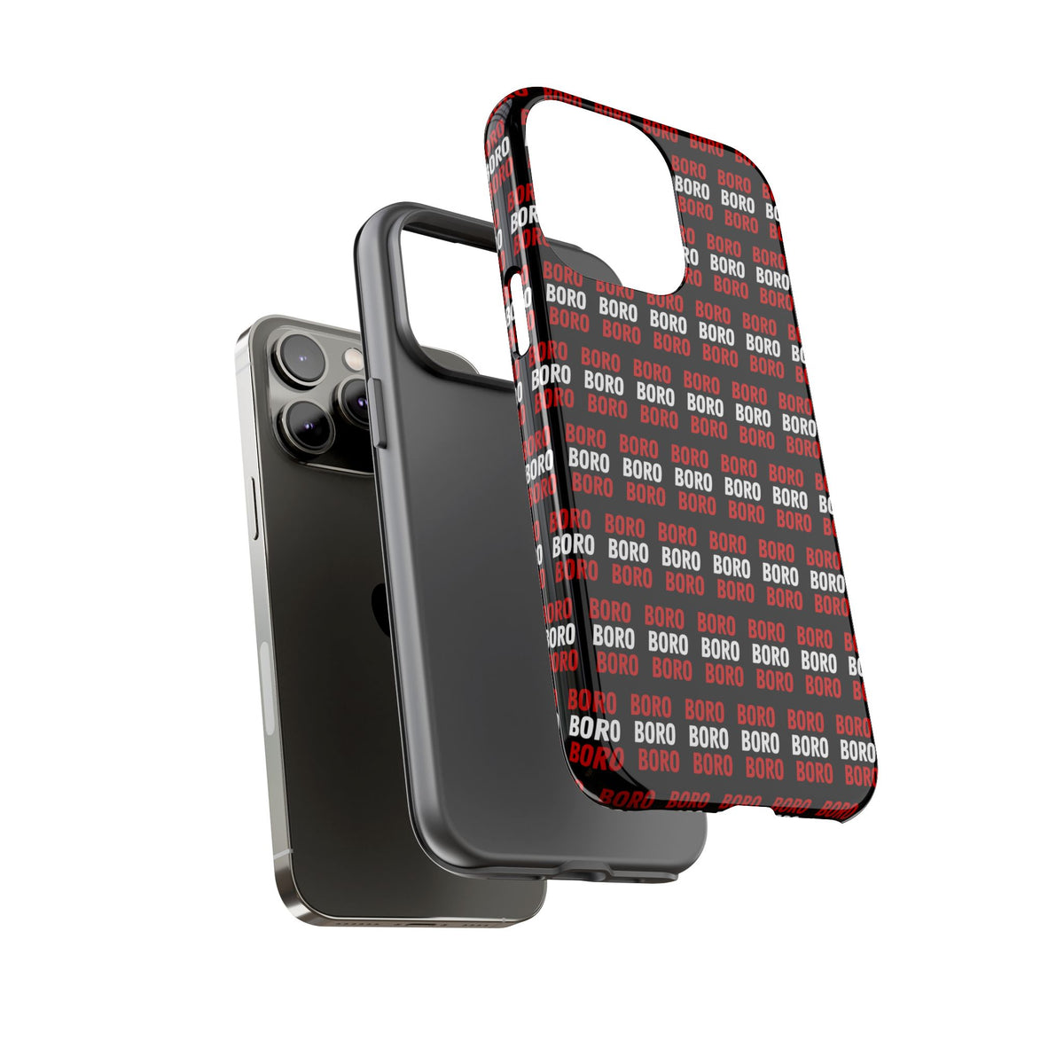 BORO BORO BORO Pattern Phone Case — Bold Red & White Repeating Text Protective Cover