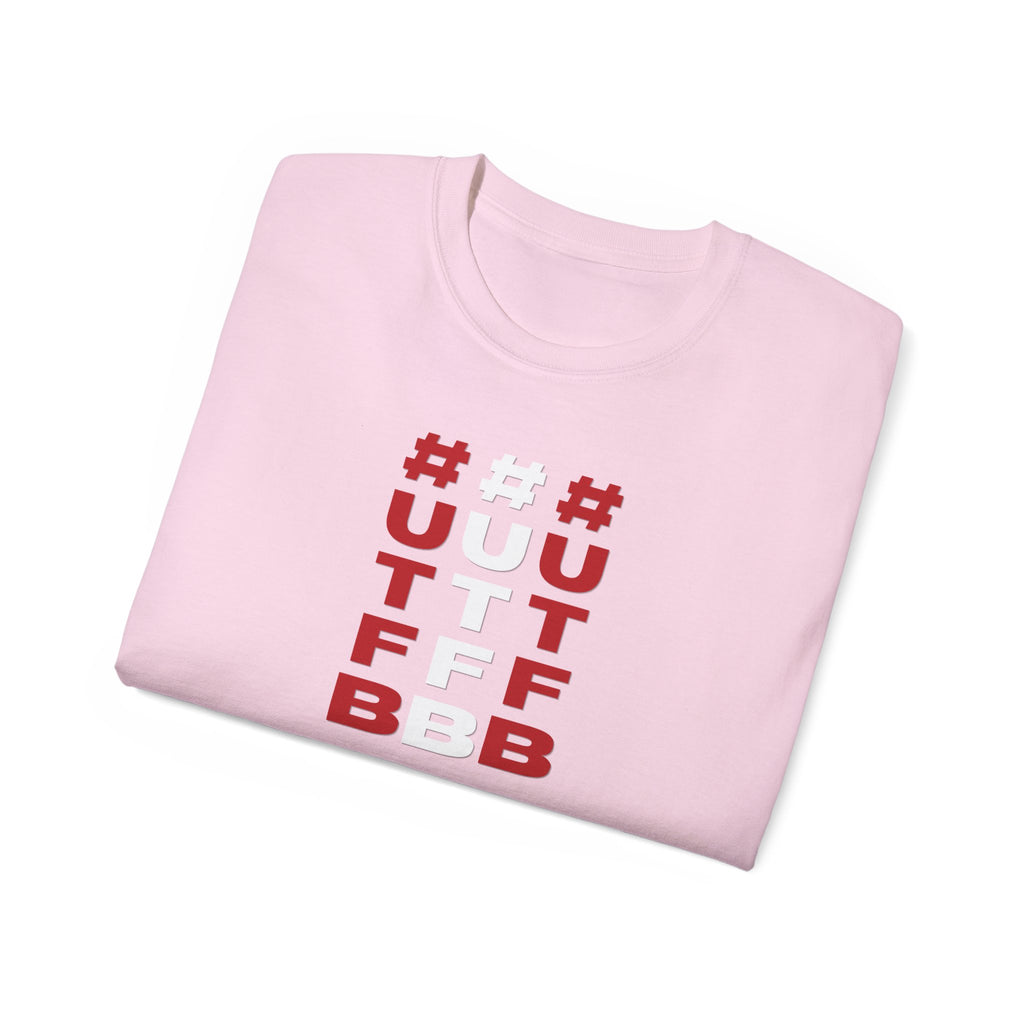 Tripple Vertical '#UTFB' Graphic Tee — Red & White Minimalist Design