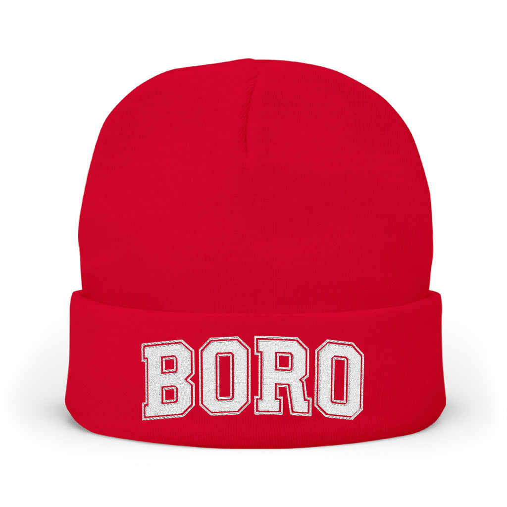 BORO Embroidered Knit Beanie — Vintage College Cuffed Winter Hat