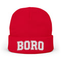 BORO Embroidered Knit Beanie — Vintage College Cuffed Winter Hat