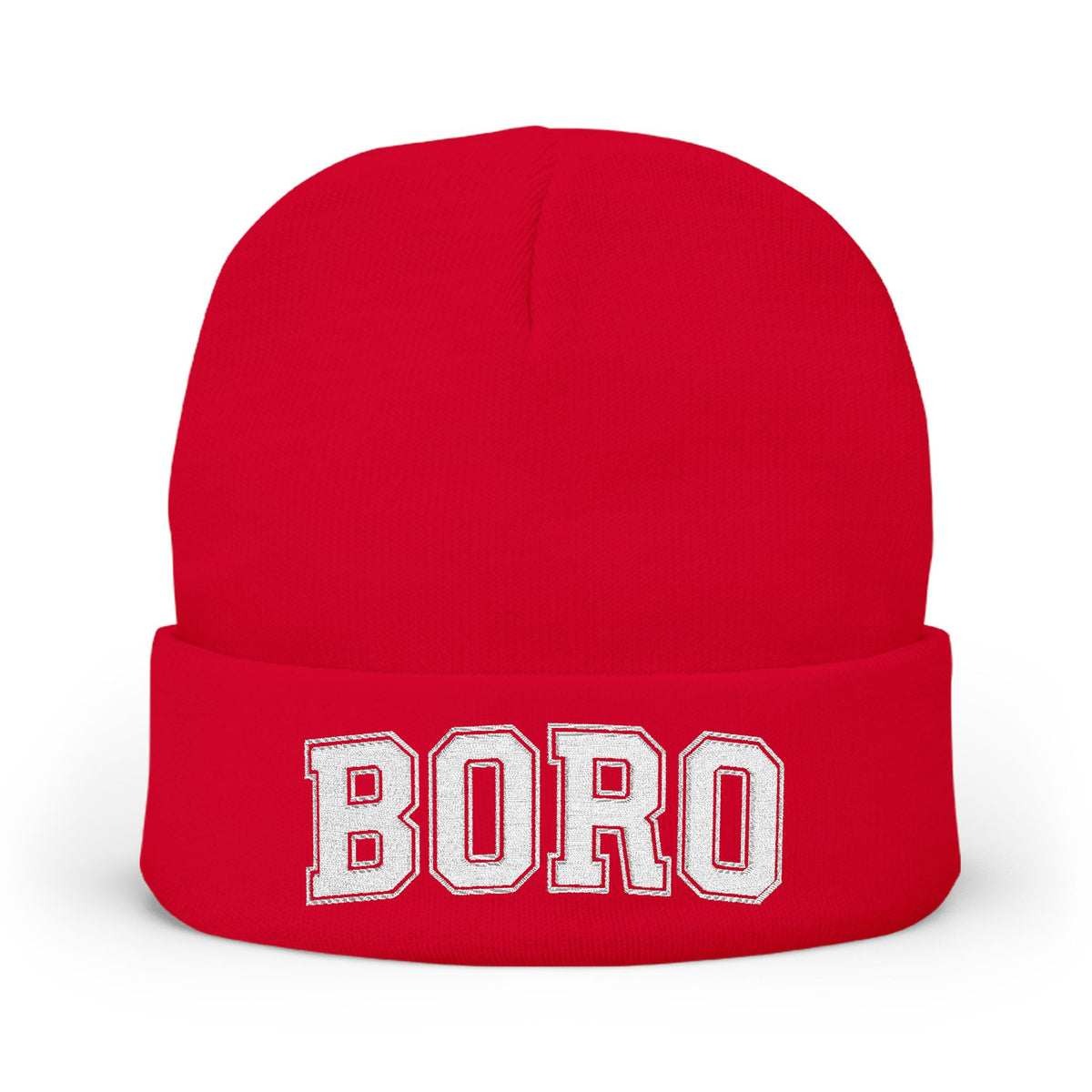 BORO Embroidered Knit Beanie — Vintage College Cuffed Winter Hat