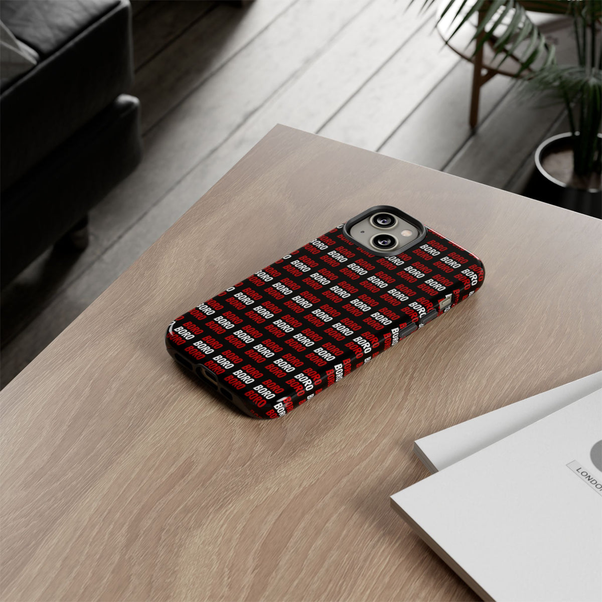 BORO BORO BORO Pattern Phone Case — Bold Red & White Repeating Text Protective Cover