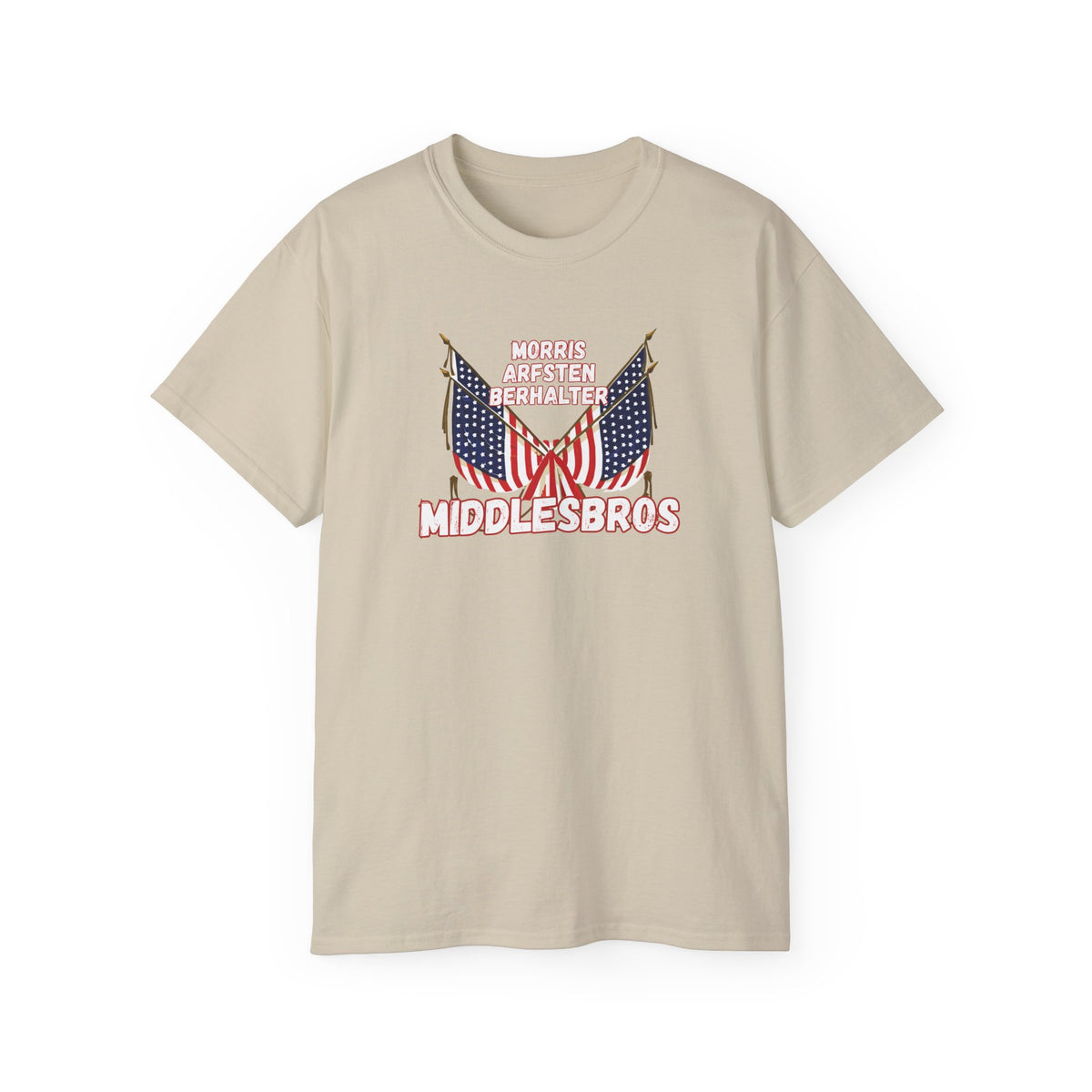 American Flag Graphic Cotton T-Shirt - Morris, Arfsten and Berhalter - Patriotic 'Middlesbros' Tee