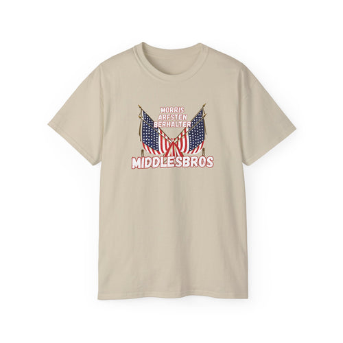 American Flag Graphic Cotton T-Shirt - Morris, Arfsten and Berhalter - Patriotic 'Middlesbros' Tee